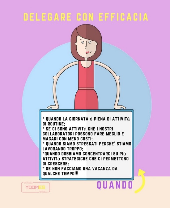 donna con tabella che elenca benefici delegare